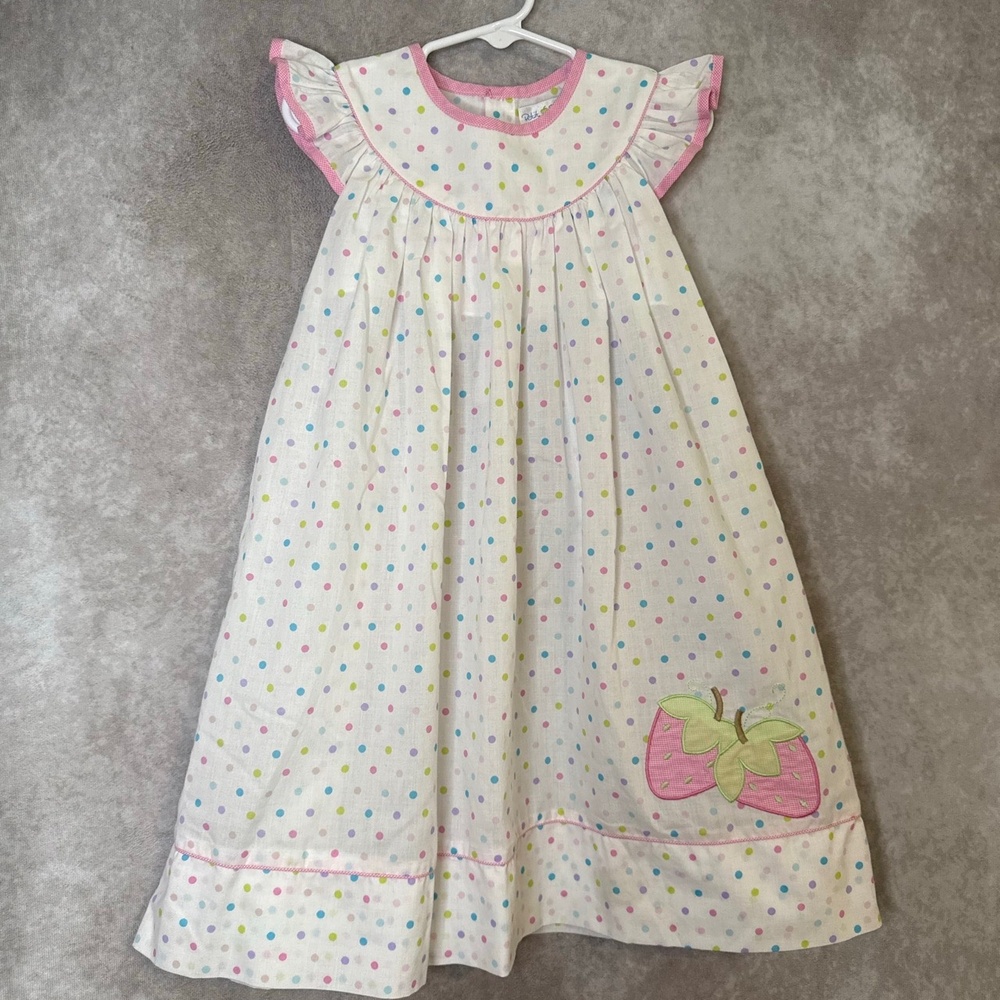 2012 Petit Pomme Embroidered Strawberry Polka Dot Cap Sleeve‎ Toddler Dress 2T